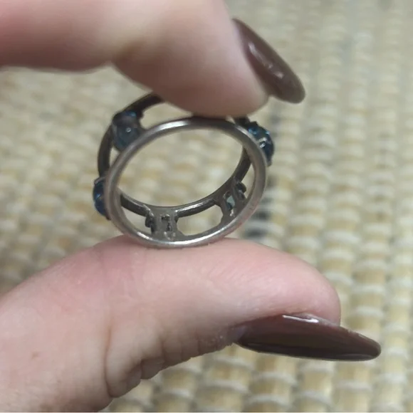 Blue Topaz Aquamarine Rectangular Stone Silver Tone Costume Ring Size 5.75 - Picture 9 of 10